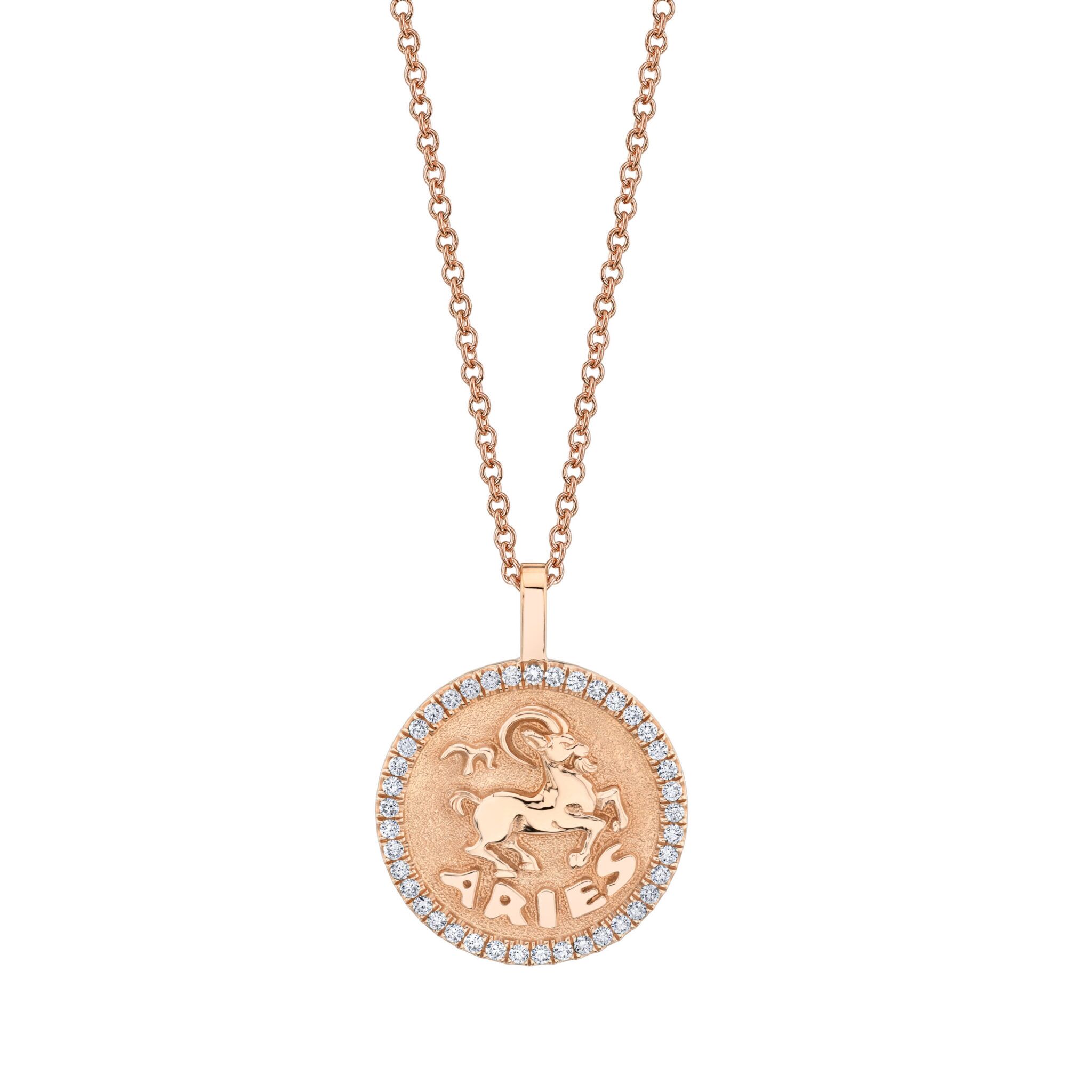 Anita Ko Aries Zodiac Coin Pendant with Diamond Frame at Meridian Jewelers